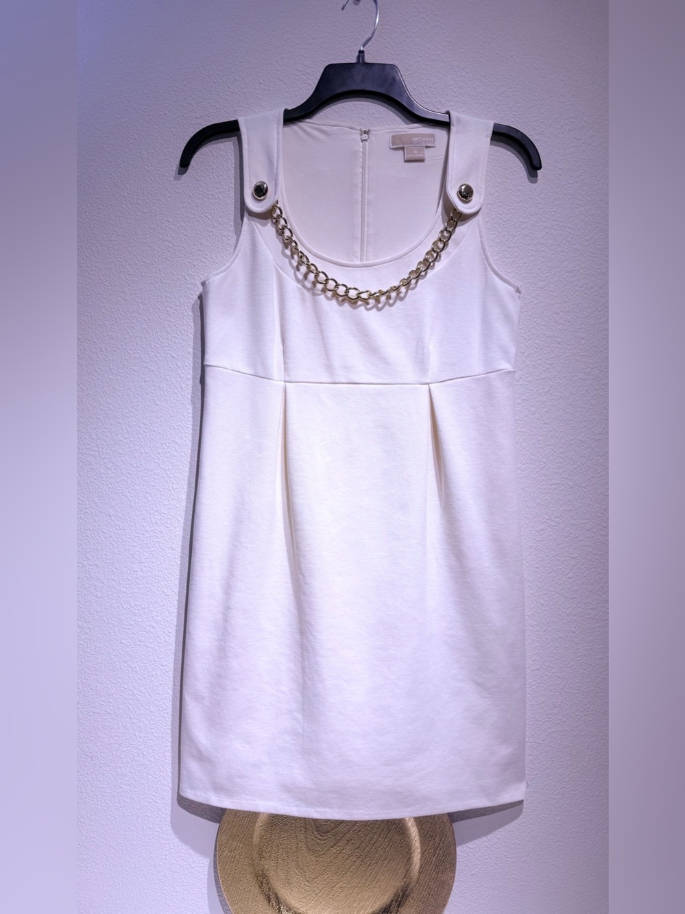 Michael Kors Cream Sleeveless Sheath Dress with Gold Chain Detail-NEW
